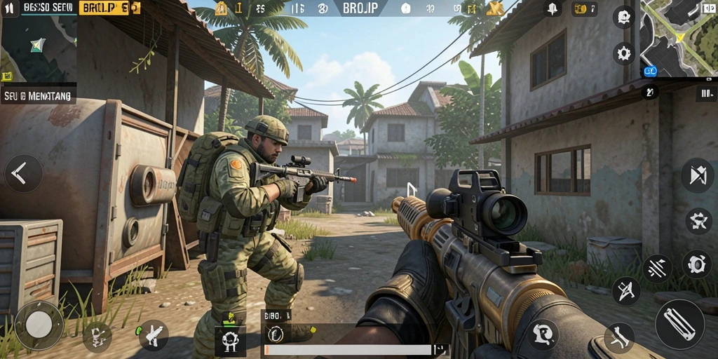 Tangkapan layar gameplay BROJP menampilkan aksi menembak yang mendebarkan.