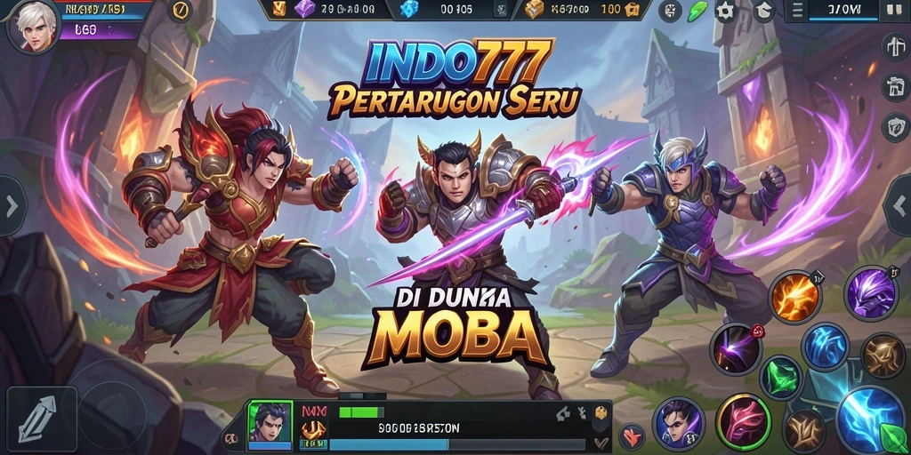 Tampilan gameplay seru dari karakter yang beraksi di arena MOBA.