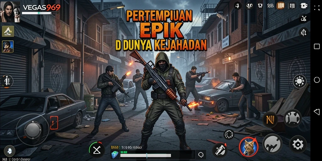 Screenshot menunjukkan gameplay mendebarkan dalam VEGAS969.